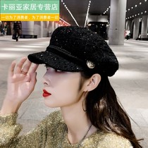 Beret female Korean version of tide autumn and winter hat female octagonal hat British retro fashion Net red Joker cap