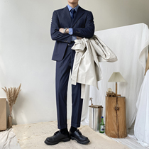 South Korea Dongdaemun denim blue suit mens slim two-piece suit Autumn Korean version of the trend casual handsome suit suit