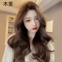 Wig female long curly hair delivery needle lace real hair eight character bangs big wave long hair full real hair silk full head cover