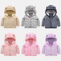 Baby coat spring and winter cotton children coral velvet coat baby clothes thick warm baby hooded top