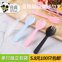 Spoon disposable spoon fork spoon single ice cream plastic small fork spoon thick mousse cake dessert spoon