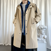2021 autumn and winter New windbreaker men long Korean trend loose casual coat Tide brand handsome hooded coat