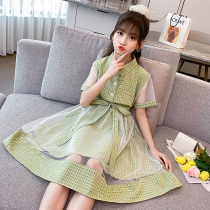  Girls  dresses 2021 new summer thin Western style big childrens green summer princess skirt over-the-knee long skirt