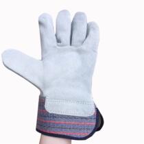 Working Leather Gloves Blue Black Red Stripe cloth Short Bull Two-Layer Leather Half Pilao Foreign Trade Anti-Fur Half Inner Rubber Sleeves