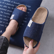 Home linen slippers mens summer non-slip indoor household Four Seasons floor cotton linen silent sandals mens summer