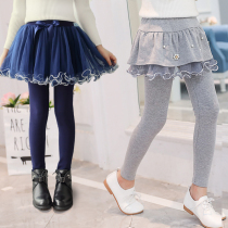 Girls dress pants fake two spring and autumn dress girl pants CUHK children pure cotton trousers children hit bottom pants thickened with velvet