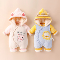 Newborn baby jumpsuit autumn and winter season thickened cotton-padded jacket suit