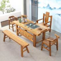 Old elm tea table and chair combination home living room kung fu tea table solid wood tea table new Chinese office tea table
