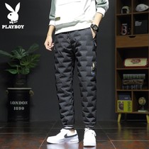 Playboy down pants Mens winter thickened warm cotton pants casual fashion pressure glue duck down wear mens pants