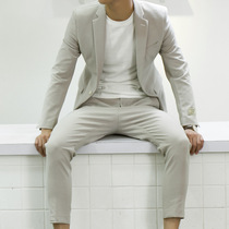 Korean casual suit suit mens summer thin trend Ruffian handsome small suit male groom wedding dress slim