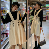 Pregnant autumn suit fashion age-reducing corduroy strap skirt two-piece set of autumn medium and long dresses