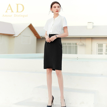 AD fashion short sleeve white streamer shirt suit Summer socialite formal shirt skirt Two-piece commuter womens clothing