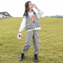 Girl Spring Clothing Suit 2022 New Spring Autumn Net Red Ocean Gas CUHK Children Womens Clothing Sportswear Trendy Three Sets