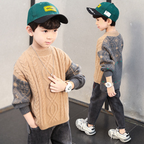 Childrens clothing boys sweater 2021 Autumn Winter new childrens pullover plus velvet thickened foreign-style boy knitted base shirt