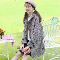 Autumn and winter womens college style woolen coat junior high school girl Chandler hooded high school student woolen coat