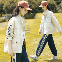 Junior high school students autumn overwear short jacket Korean version of loose girls Big children high school girls Spring Autumn windbreaker jacket