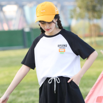 Girls Leisure Sports Short Sleeve T-shirt Cotton Summer High School Junior High School Students Summer Dress Korean Loose Splice Top
