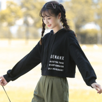 Junior high school girls high school students short clothes hooded girls spring and autumn clothes Korean version of loose leisure salt