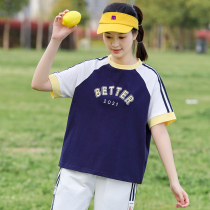 High School junior high school students leisure sports short sleeve t-shirt women teenagers summer fashion girl loose top