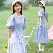 Girl summer dress High School junior high school student dress long knee long skirt Korean version of academic style hipster