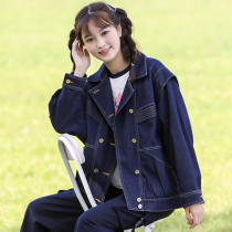 2021 spring new girl denim jacket loose high school junior high school students little girl fried street design sense
