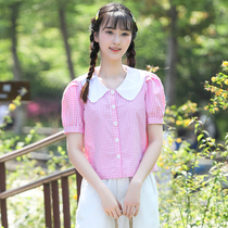 Summer high school girls jacket short Korean version of foreign girl Summer junior high school students short sleeve T-shirt plaid shirt