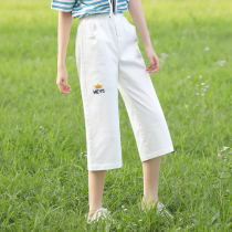Girls pants loose summer thin junior high school students summer high school girls leisure girls Big children wide legs Capri pants