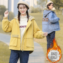 Girl plus velvet coat junior high school girls cotton-padded clothes autumn and winter high school students cotton-padded jacket school style