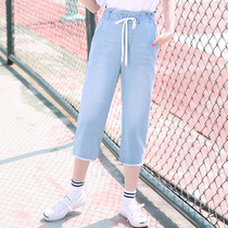 Junior high school students summer denim pants 2021 summer new high school girls Korean leisure Capri pants academic style