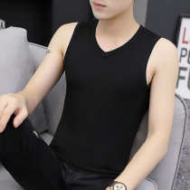 2 pieces) Modale v collar mens vest pure cotton summer ice silk breathable sports tight and sleeveless waist-shoulder fitness