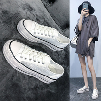 Tide brand thick-soled white shoes womens summer thin section 2021 new Korean edition wild leather mesh breathable canvas shoes