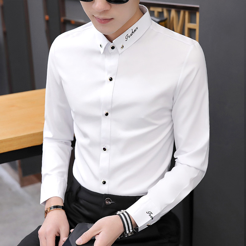 White shirt mens long-sleeved iron-free casual business trim Korean version of the trend inside a bottom jacket mens shirt spring and autumn