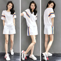 European Station Sportswear Suit Womens Summer 2022 New European Goods Fashion Loose Short Sleeve Shorts Casual Two-piece Set
