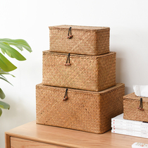 Craftsmanship with cover bamboo woven storage box bamboo box retro desktop rattan storage bamboo box straw basket