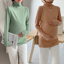 Pregnant women bottoming shirt autumn and winter stretch knitted de velvet plus velvet inner jacket short thick solid color tide maternity clothes