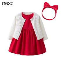 British NEXT baby spring and autumn suit 0-1-3 years old baby girl dress full moon year old Hundred Days dress red 2