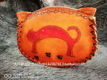 Cartoon bag wallet coin wallet wallet girl bag pure cowhide color printing wallet Mongolian element handicraft