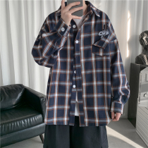 Plaid long sleeve shirt male spring and autumn port style Japanese jacket design sense niche shirt autumn Ruffian handsome tide flow inch shirt