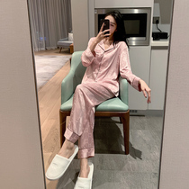 2021 new pajamas Womens Ice Silk spring and autumn thin home clothes senior sense ins Wind summer silk suit