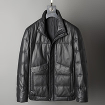 Haining leather leather jacket mens down jacket short stand collar matte sheepskin jacket slim handsome coat warm