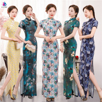 Cheongsam 2021 new young summer girl Chinese style long retro slim catwalk performance dress