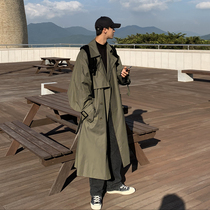 Medium and long windbreaker mens autumn and winter New loose English style jacket Hong Kong wind trend over the knee handsome Super fire coat
