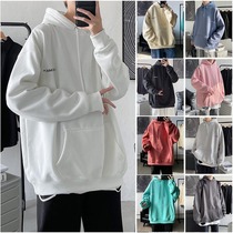 Sweater men 2021 new trend casual all-round hooded top port wind loose solid color pullover thin jacket