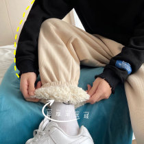 Waffle casual pants mens winter cashmere warm cotton pants trendy Harbor style plus velvet padded toe long trousers