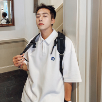 Polo shirt short sleeve men summer trend simple letter label lapel top Hong Kong style loose student half sleeve t-shirt