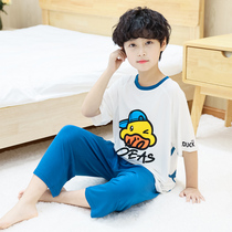 Boys pajamas summer thin section large boy boys baby pure cotton short-sleeved home wear two-piece set Modal ice silk