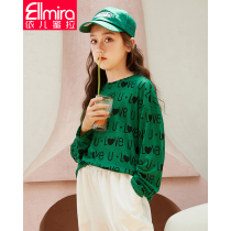  Girls  long-sleeved t-shirt childrens bottoming shirt spring and autumn 2021 new female big boy girl western style autumn fried street thin section
