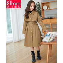 Girls windbreaker 2021 new spring Korean version of the foreign style childrens clothing Childrens medium-long British female childrens spring and autumn jacket