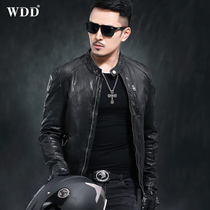 2021 new spring motorcycle leather leather jacket mens stand-up collar sheepskin jacket Harley Haining thin single leather jacket