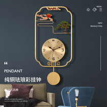 New Chinese style all-copper wall clock Quartz atmospheric clock clock living room creative Chinese style wall decoration hanging watch mute